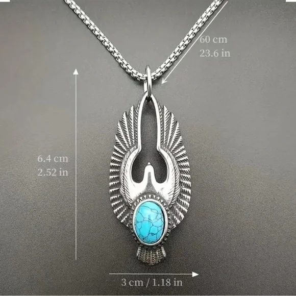 Silver and Turquoise Pendant Necklace - Picture 4 of 7